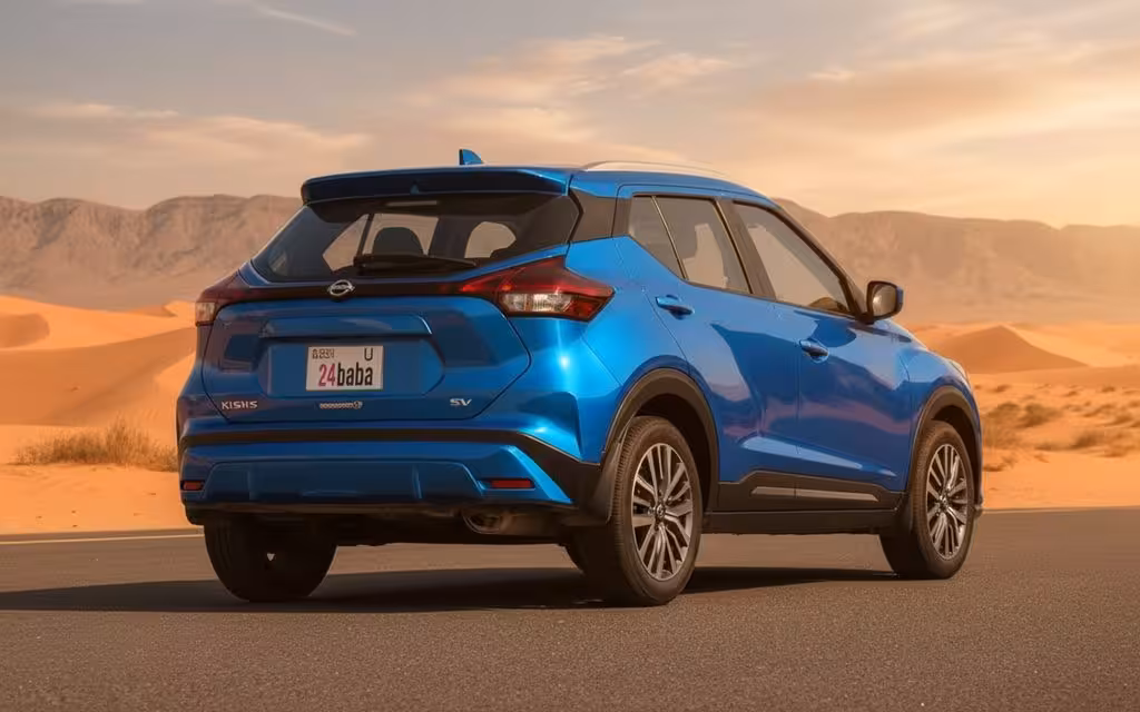 Nissan Kicks 2022 Blue rear view showing taillights – rental in Dubai