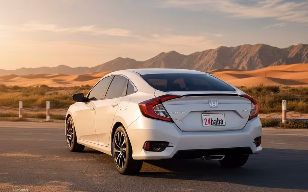 Honda Civic 2021 White rear view showing taillights – rental in Dubai