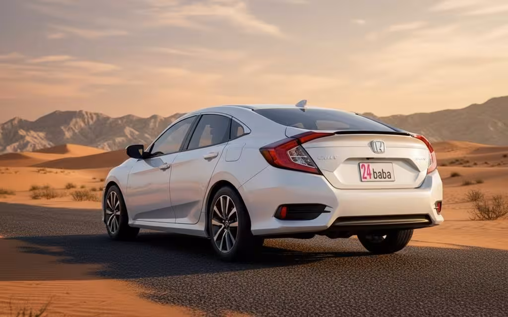 Honda Civic 2021 White rear view showing taillights – rental in Dubai