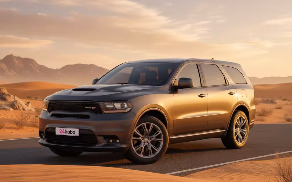 Dodge Durango 2025 Grey front view with headlights – rental in Dubai
