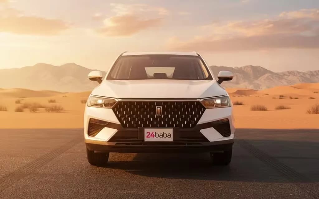 Bestune T77 2024 White front view with headlights – rental in Dubai