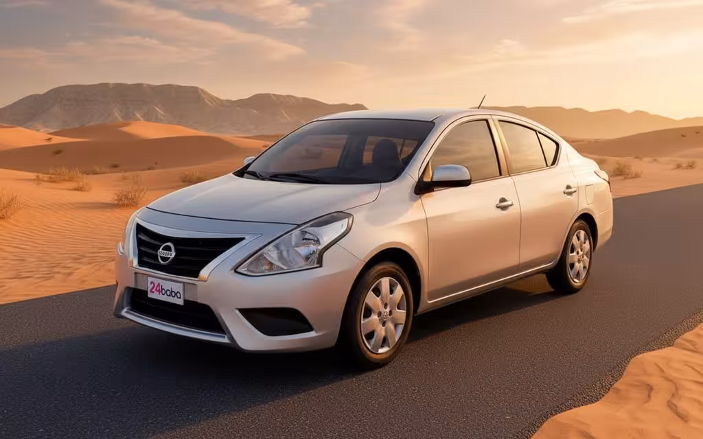 Nissan Sunny 2024 Silver cover image – rental in Dubai