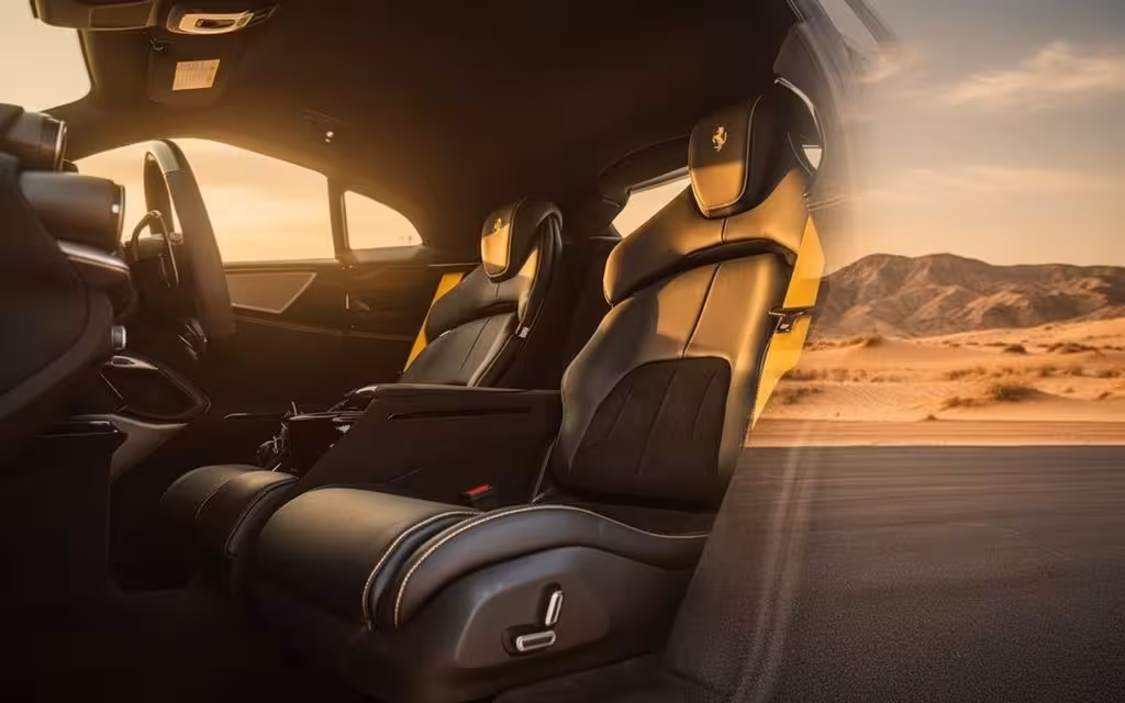 Ferrari Purosangue 2024 leather seats and cabin – rental in Dubai