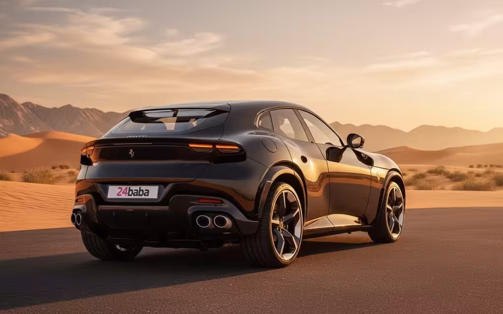 Ferrari Purosangue 2024 Black rear view showing taillights – rental in Dubai