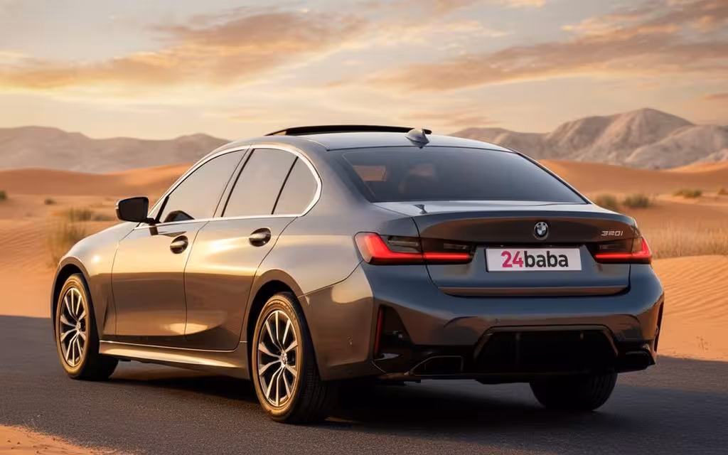 Bmw 320 2022 Grey rear view showing taillights – rental in Dubai