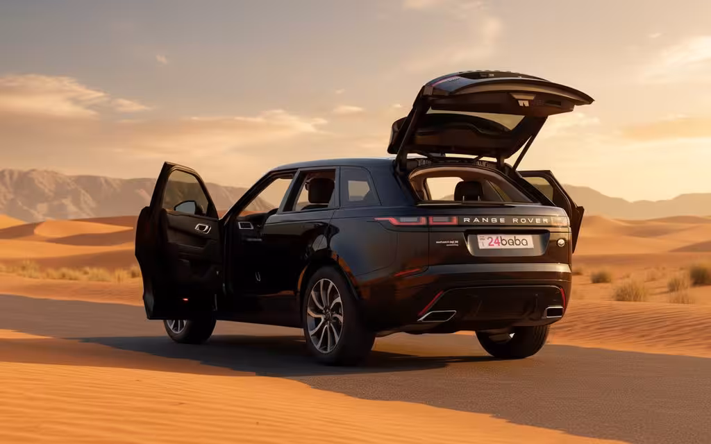 LandRover RangeRoverVelar 2020 Black rear view showing taillights – rental in Dubai