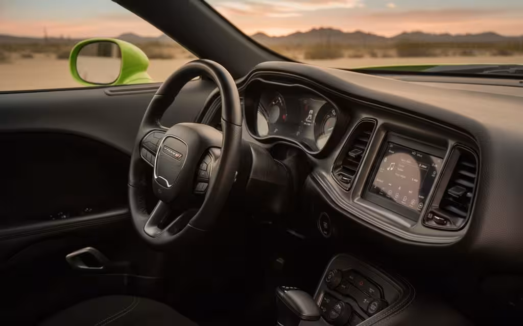 Dodge Challenger 2025 dashboard and infotainment – rental in Dubai