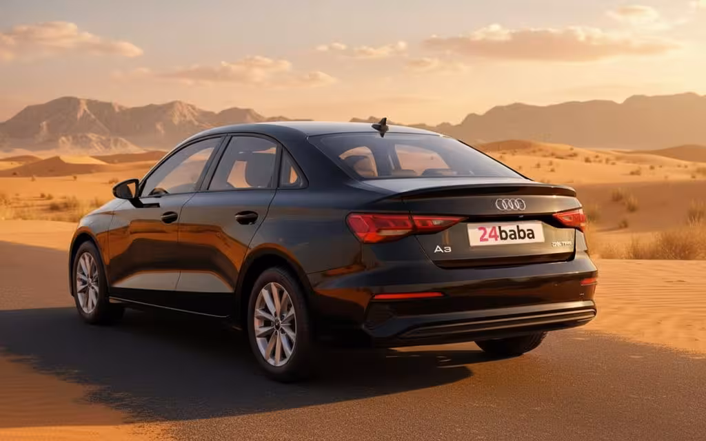 Audi A3 2022 Black rear view showing taillights – rental in Dubai