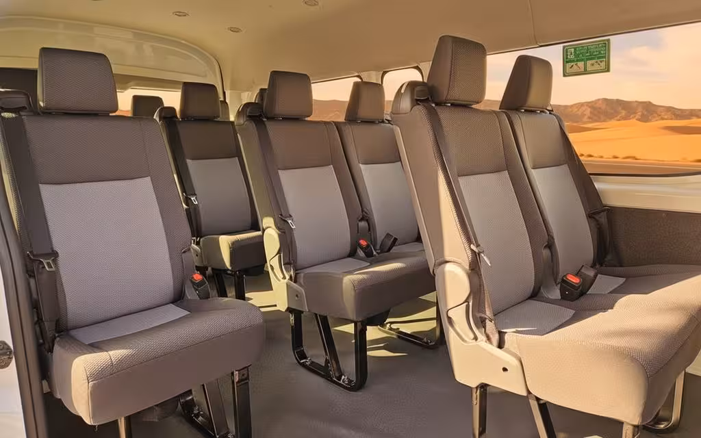 Toyota Hiace 2025 leather seats and cabin – rental in Dubai