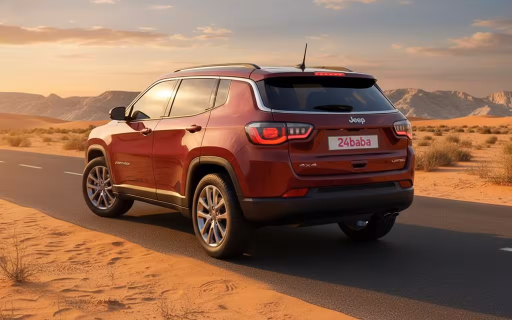 Jeep Compass 2021 Red rear view showing taillights – rental in Dubai