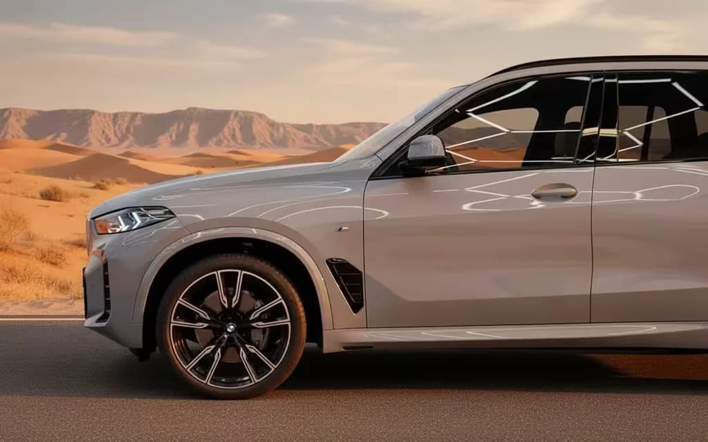Bmw X5 2024 alloy wheel close up – rental in Dubai