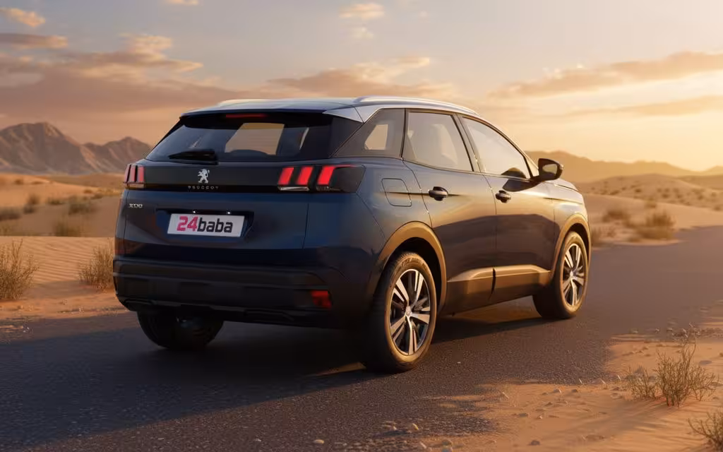 Peugeot 3008 2023 Blue rear view showing taillights – rental in Dubai