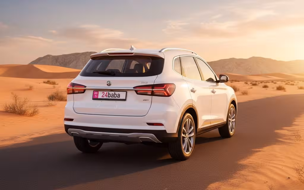 Mg Rx5 2024 White rear view showing taillights – rental in Dubai Mg Rx5 2024 White rear view showing taillights – rental in Dubai