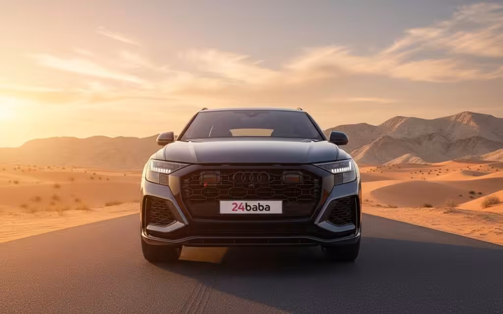 Audi RsQ8 2022 Grey front view with headlights – rental in Dubai
