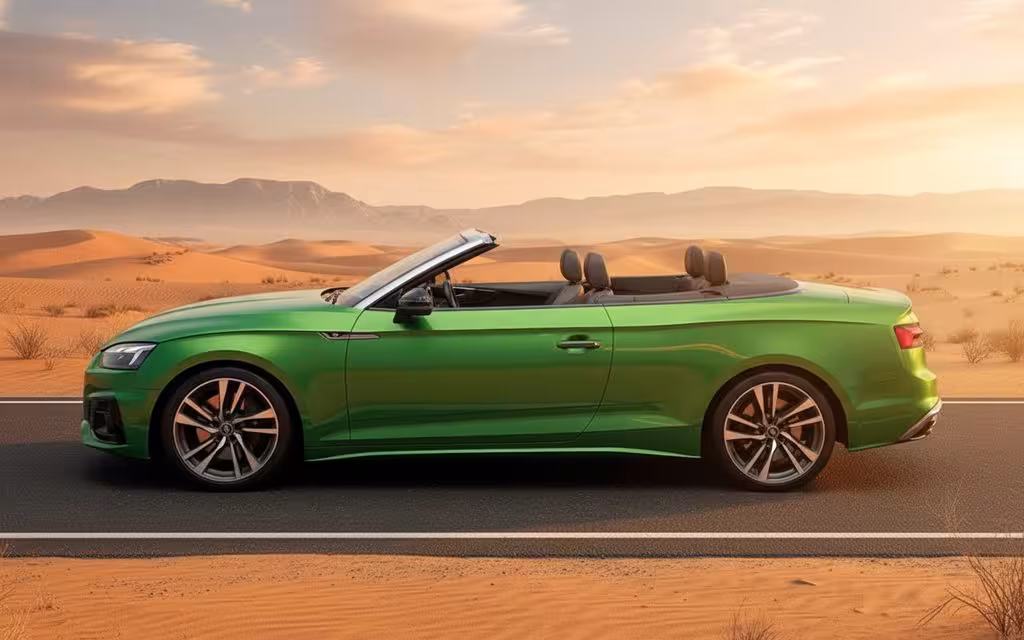 Audi S5 2022 Green side profile – rental in Dubai