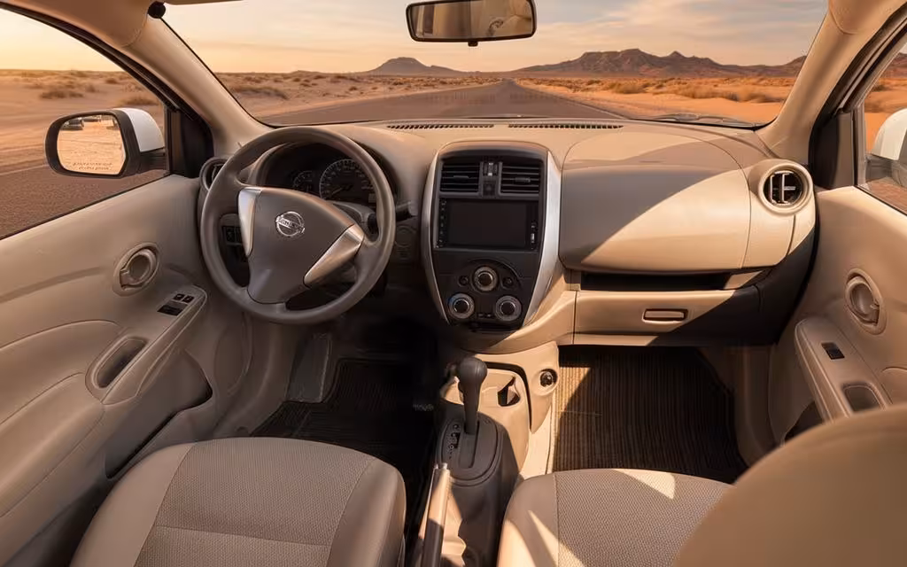 Nissan Sunny 2024 interior view showing trim – rental in Dubai