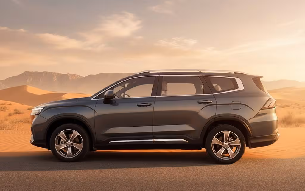 Geely Okavango 2025 Grey side profile – rental in Dubai