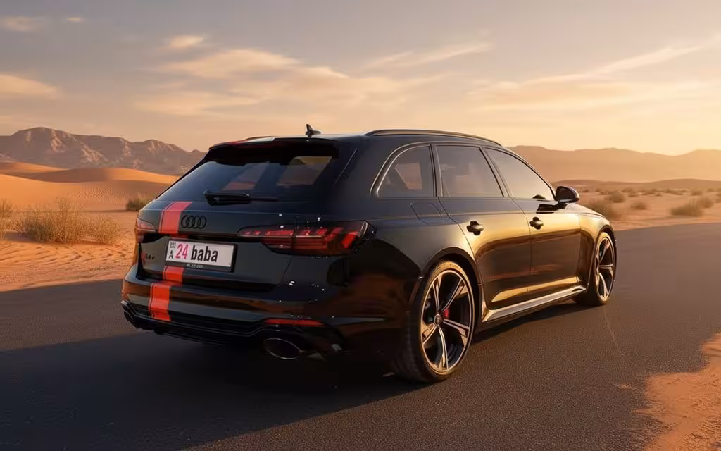 Audi Rs4 2025 Black rear view showing taillights – rental in Dubai