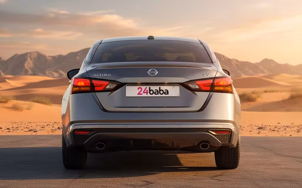 Nissan Altima 2021 Grey rear view showing taillights – rental in Dubai