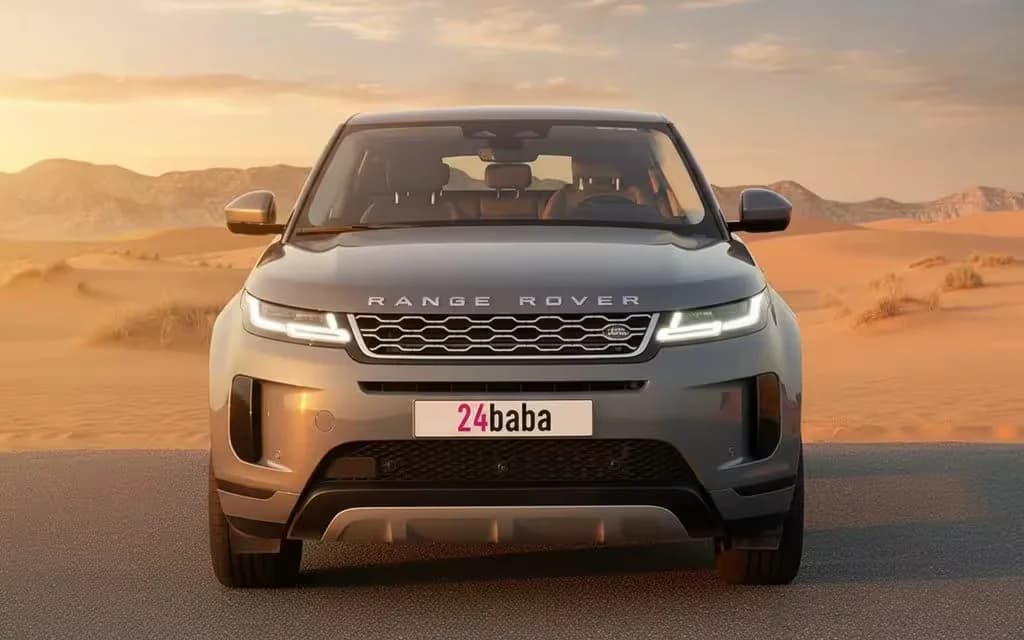 LandRover RangeRoverEvoque 2021 Grey front view with headlights – rental in Dubai