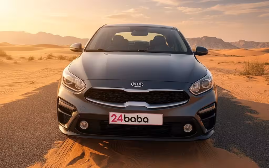 Kia Forte 2025 Grey front view with headlights – rental in Dubai
