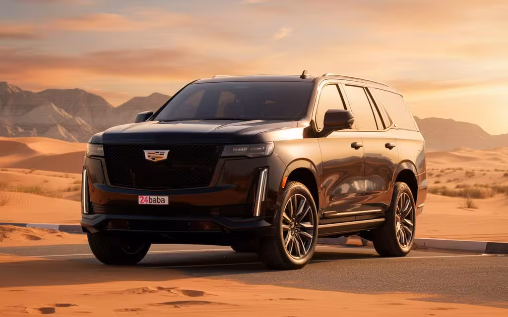 Cadillac Escalade 2021 Black parked outdoor scene – rental in Dubai