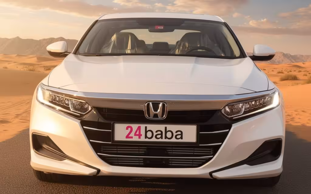 Honda Accord 2022 White front view with headlights – rental in Dubai