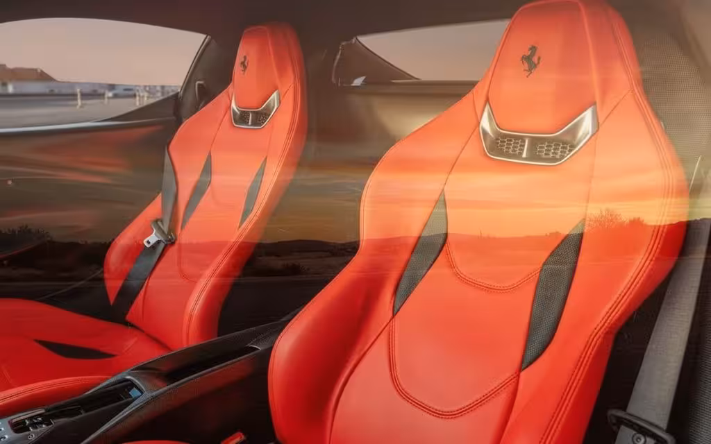 Ferrari 296 2024 leather seats and cabin – rental in Dubai