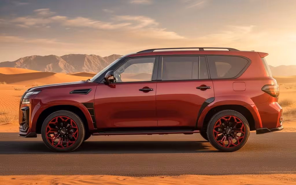 Nissan Patrol 2021 Red side profile – rental in Dubai