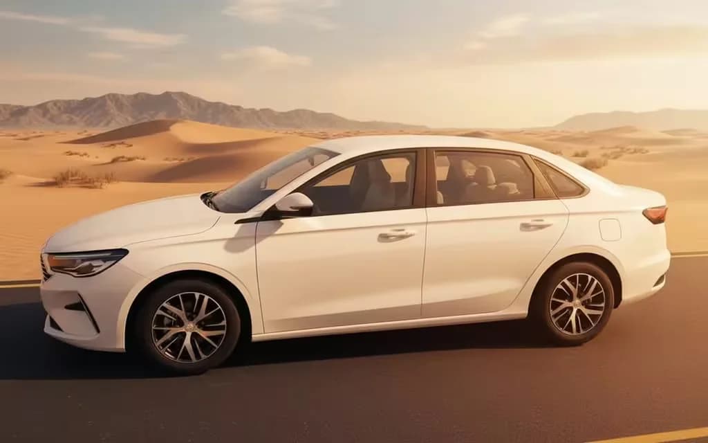 Geely Emgrand 2025 White side profile – rental in Dubai
