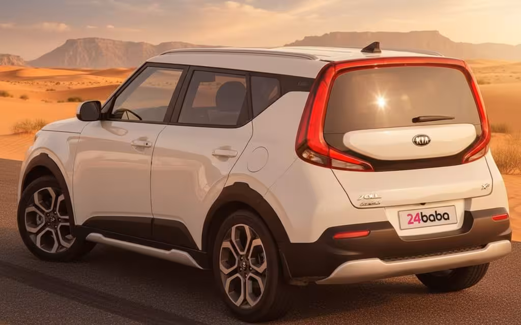 Kia Soul 2021 White rear view showing taillights – rental in Dubai