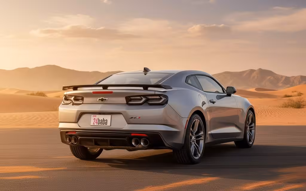 Chevrolet Camaro 2022 Grey rear view showing taillights – rental in Dubai