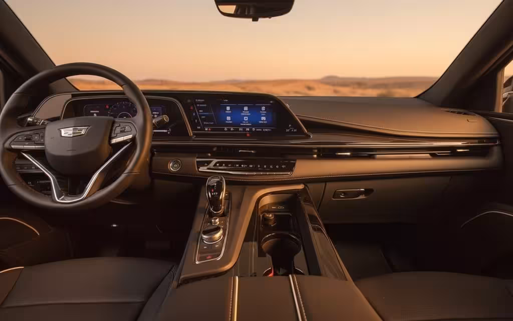 Cadillac Escalade 2022 interior view showing trim – rental in Dubai