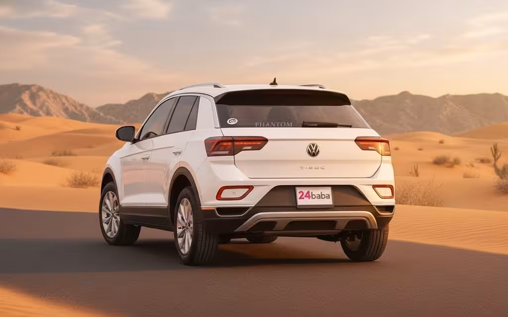 Volkswagen T Roc 2023 White rear view showing taillights – rental in Dubai