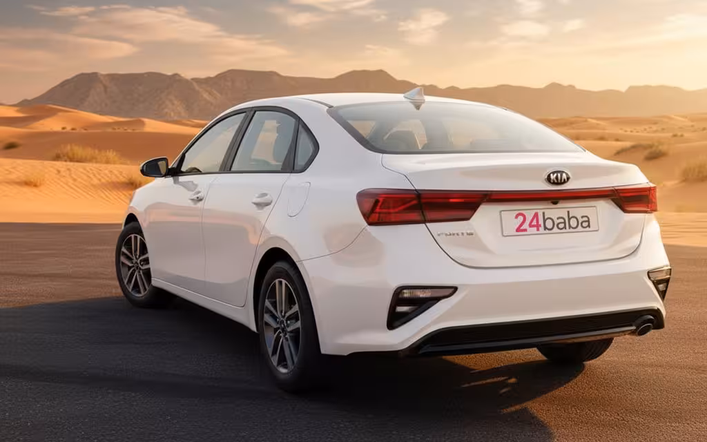 Kia Forte 2020 White rear view showing taillights – rental in Dubai