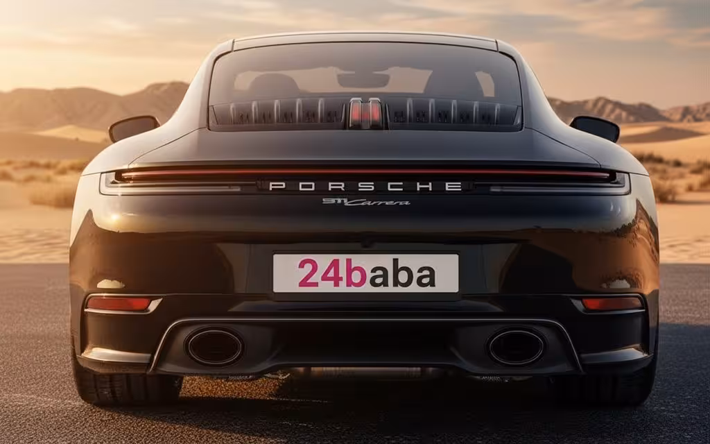 Porsche 911 2025 Black rear view showing taillights – rental in Dubai