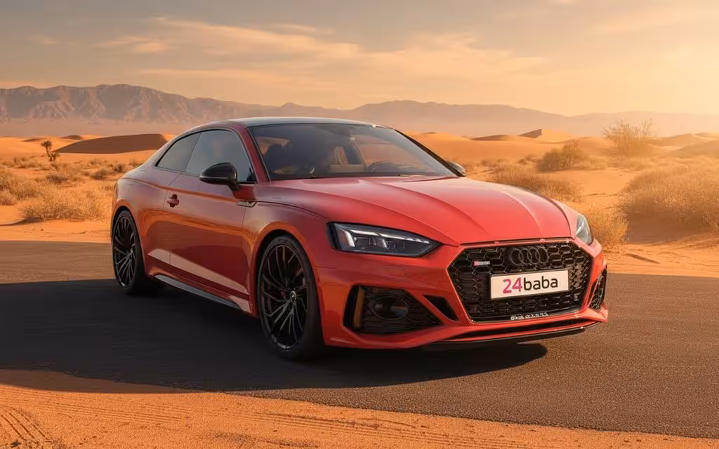 Audi Rs5 2021 Red front view with headlights – rental in Dubai