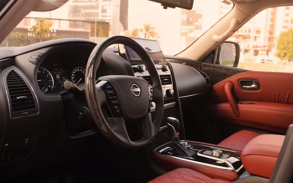 Nissan Patrol 2022 interior view showing trim – rental in Dubai