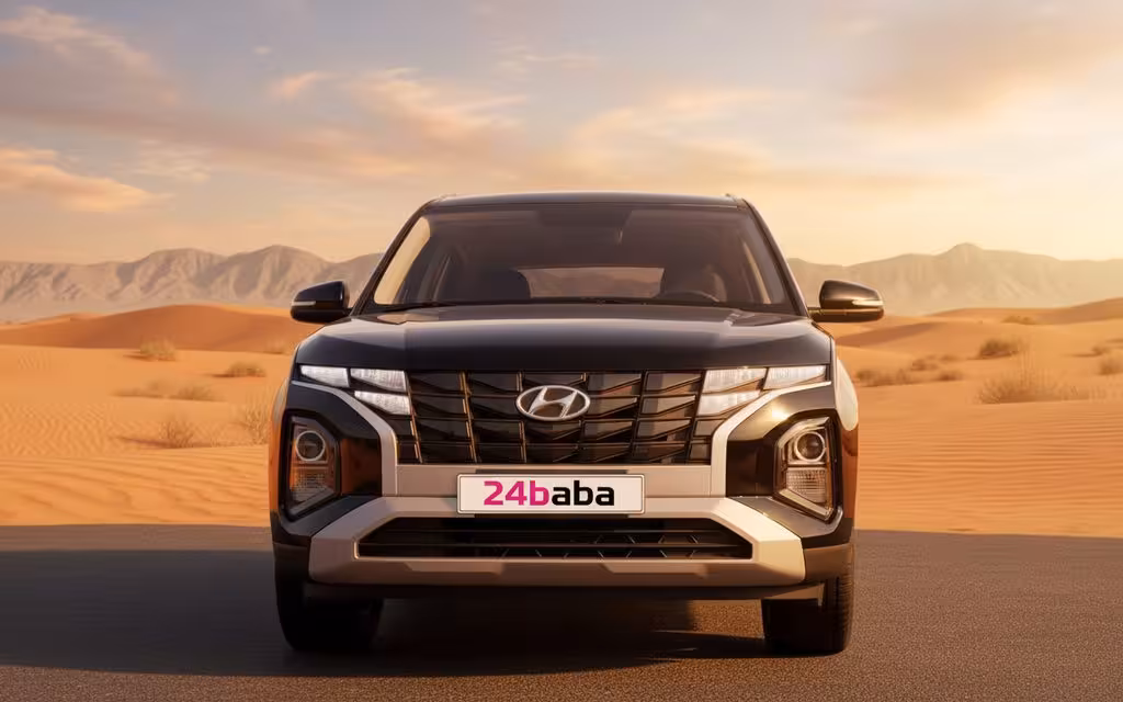 Hyundai Creta 2024 Black front view with headlights – rental in Dubai