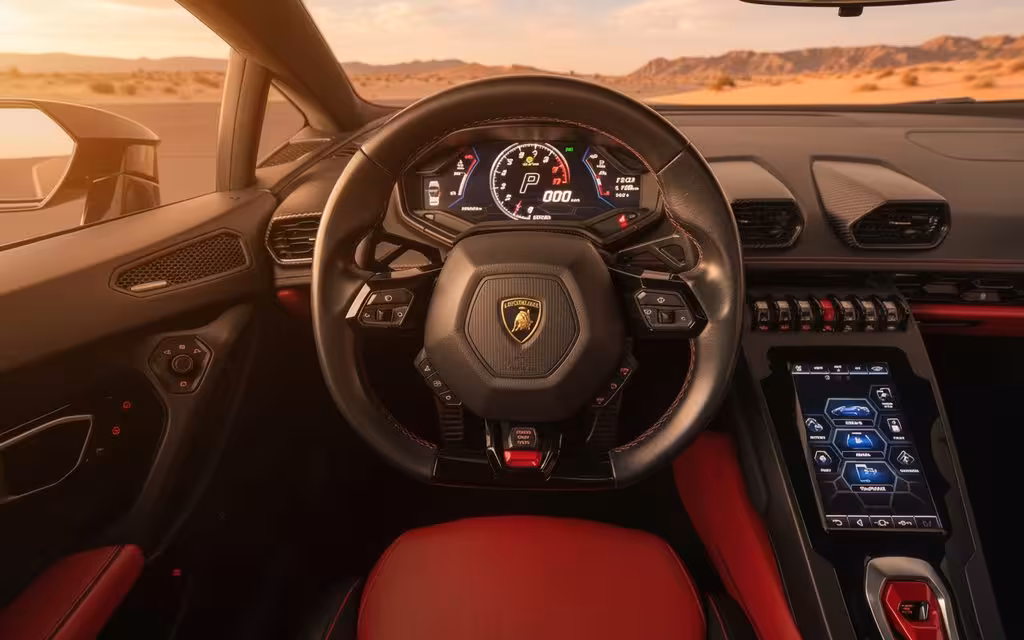 Lamborghini Huracan 2021 interior view showing trim – rental in Dubai
