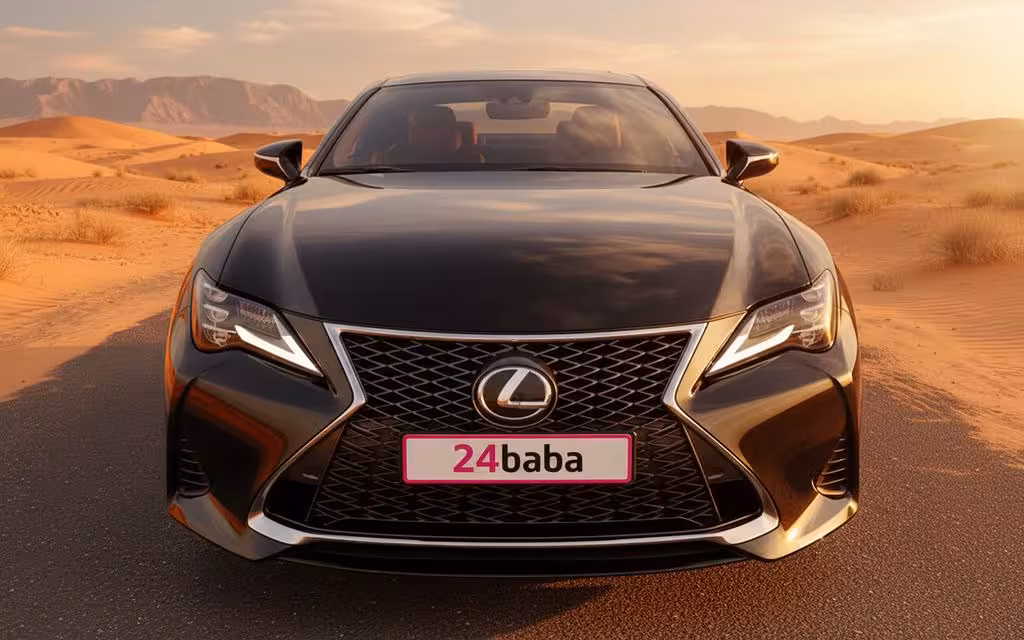 Lexus Rc 2021 Black front view with headlights – rental in Dubai