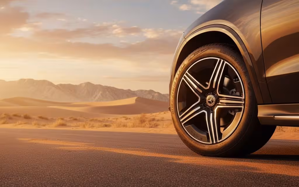 Mercedes Glc200 2025 alloy wheel close up – rental in Dubai