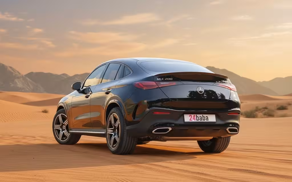 Mercedes Glc200 2025 Black rear view showing taillights – rental in Dubai