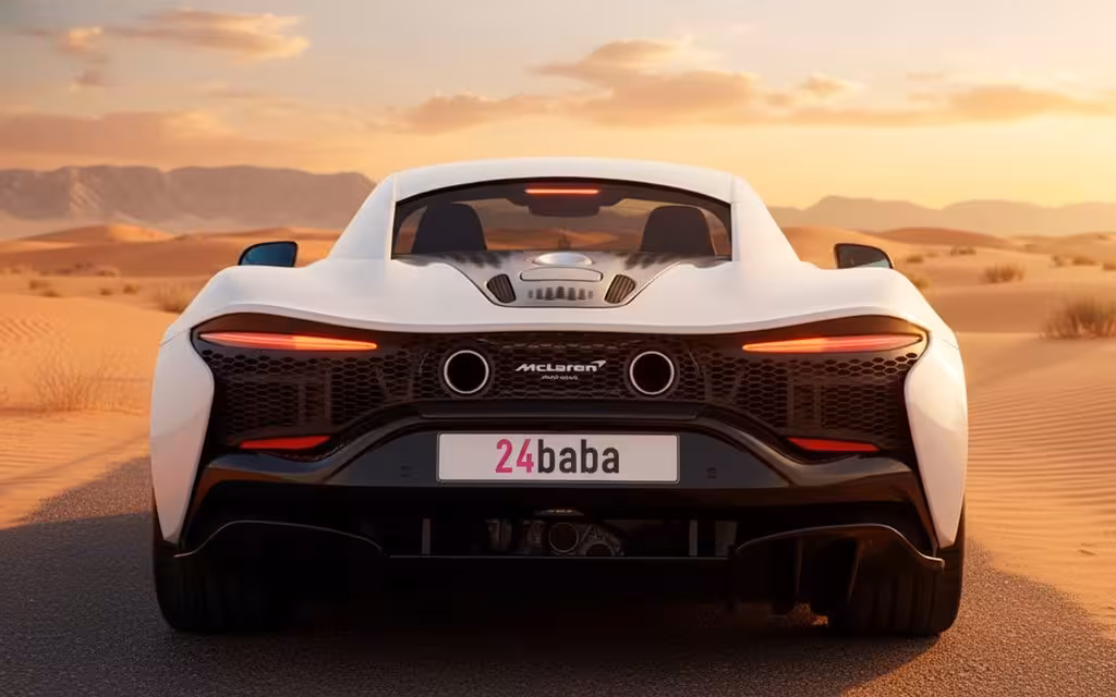 Mclaren Artura 2025 Grey rear view showing taillights – rental in Dubai