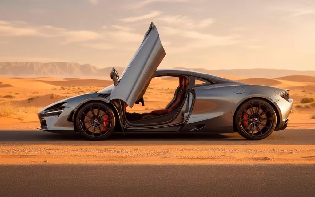 Mclaren Artura 2025 Grey side profile – rental in Dubai