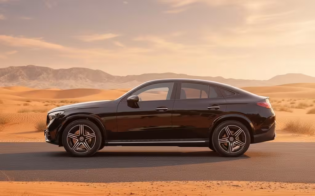 Mercedes Glc300 2025 Black side profile – rental in Dubai