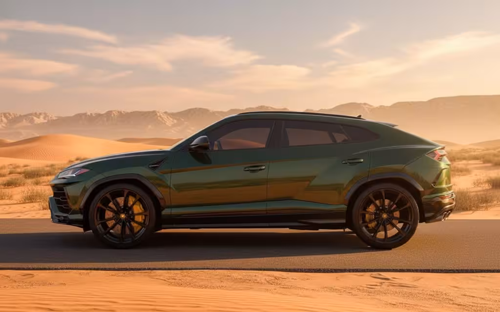 Lamborghini Urus 2022 Green side profile – rental in Dubai