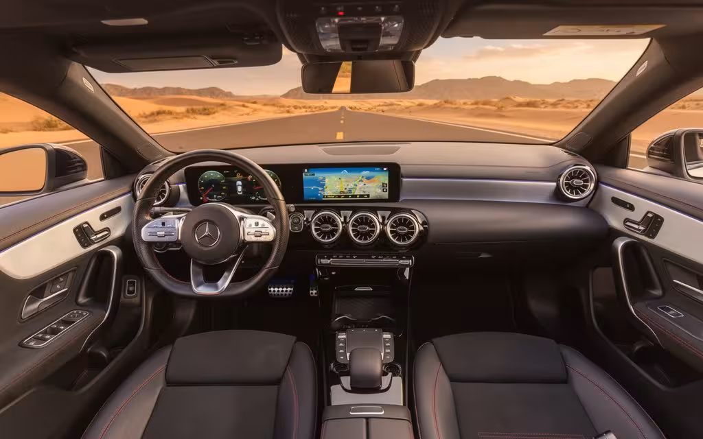 Mercedes Cla250 2023 interior view showing trim – rental in Dubai