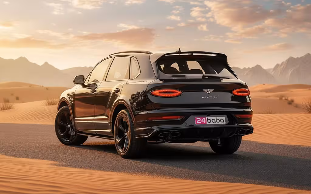 Bentley Bentayga 2023 Black rear view showing taillights – rental in Dubai