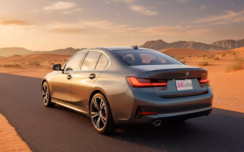 Bmw 330 2020 Green rear view showing taillights – rental in Dubai